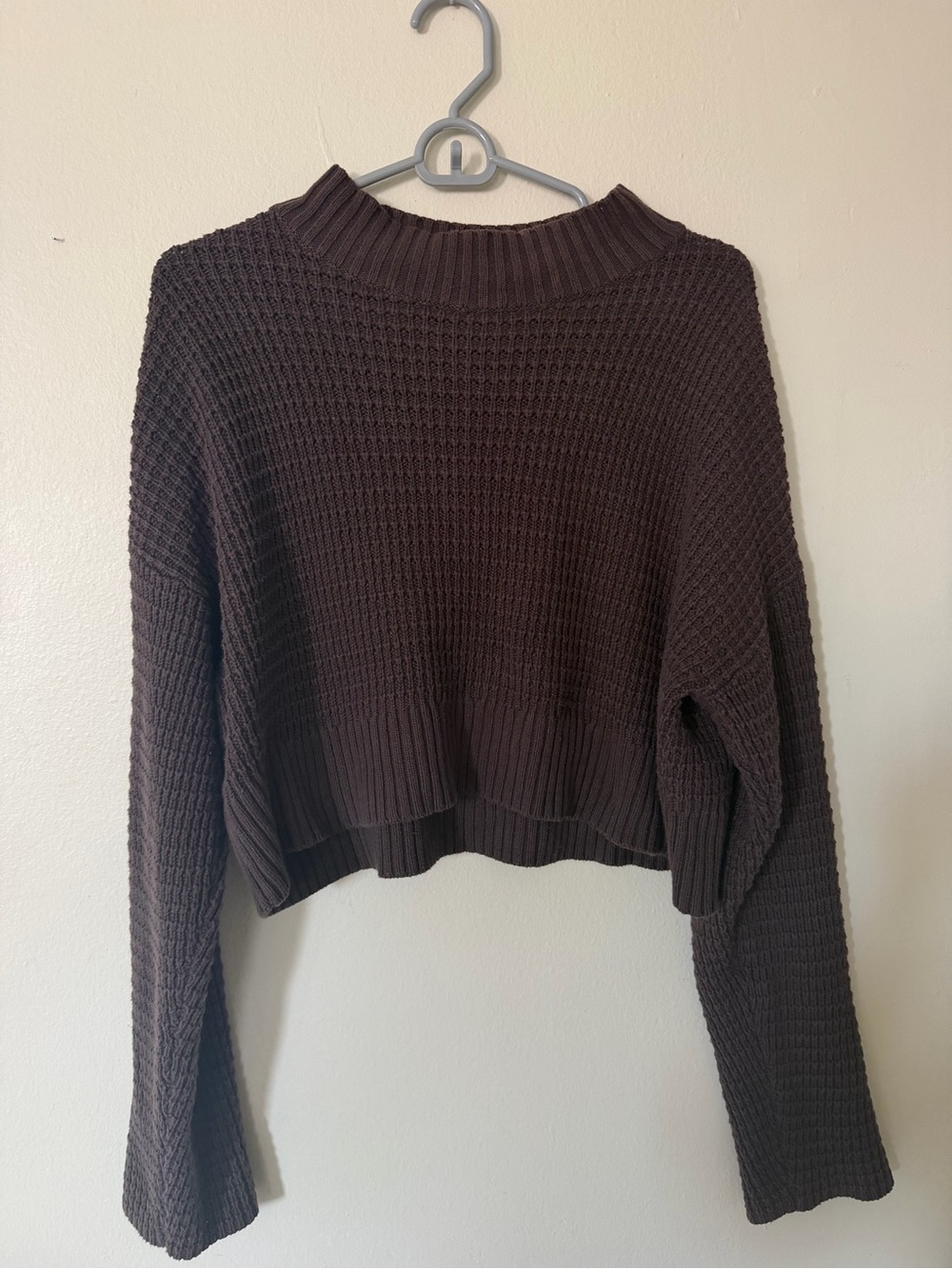 PacSun Chocolate Brown Cropped Waffle Knit Crewneck Sweater